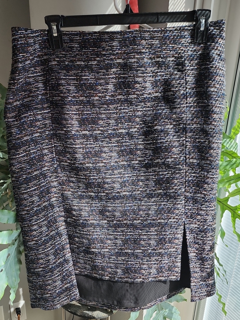 Halogen Black Multicolor Tweed Pencil Skirt with Side Slit